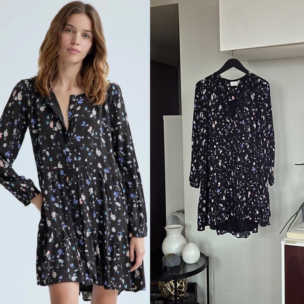 Aritzia Wilfred Barossa Black Floral Boho Spring Wedding Relaxed Dress Sz S